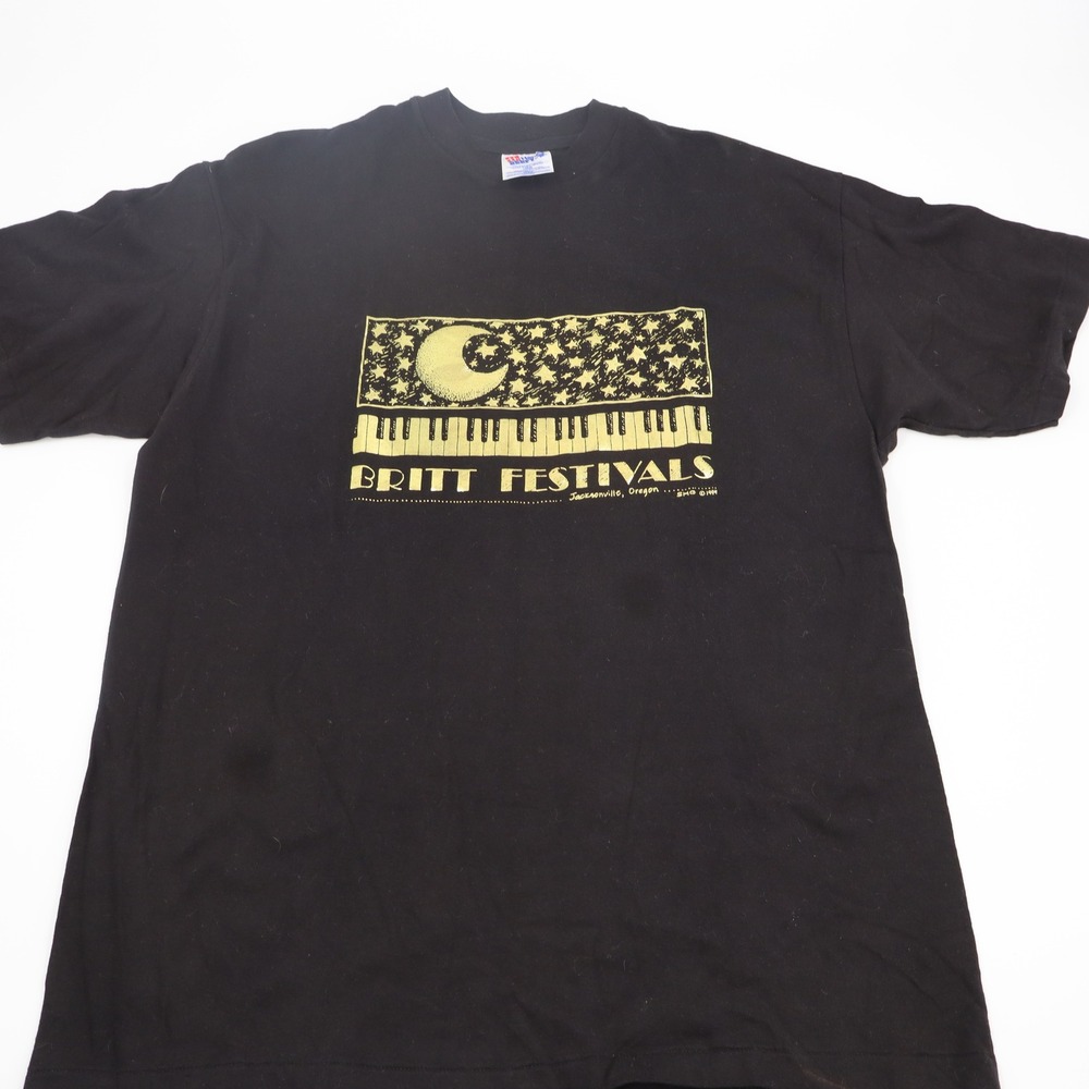Vintage 1994 Britt Festivals Hanes Beefy-T Black Graphic T-Shirt‎ Mens Large USA